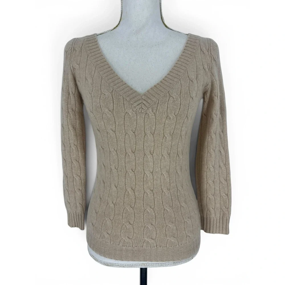 Ralph Lauren Black Label Cashmere Cable Knit Sweater Beige M